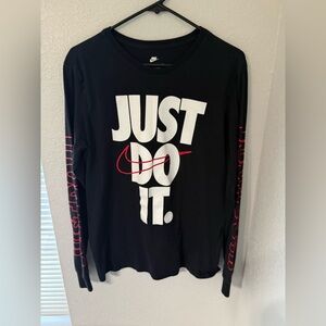 Nike Black Long-Sleeve 'Just Do It' Graphic Tee with Red Accents